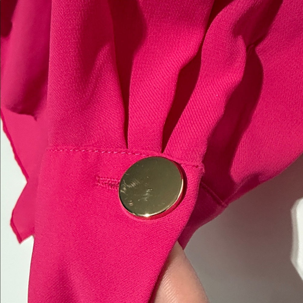 Eloquii Hot Pink Long Sleeve Blouse V-Neck Roll Tab Sleeves Size 16 - Picture 5 of 10